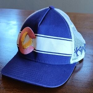 Purple and White Mesh Colorado Hat. (Makeup Stain On Forehead Ring)